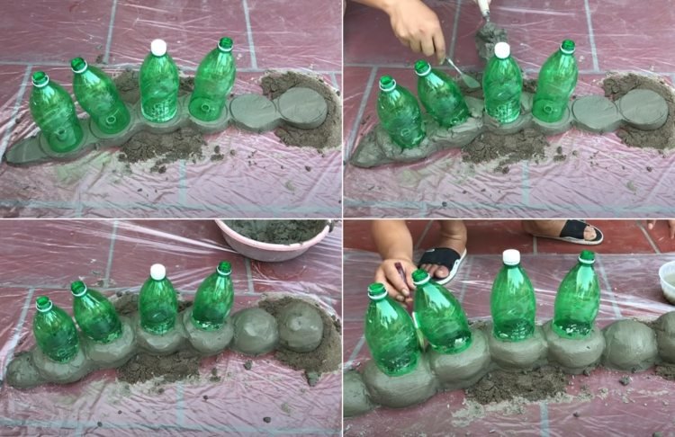 Använd flaskor för att skapa planteringar i en larv