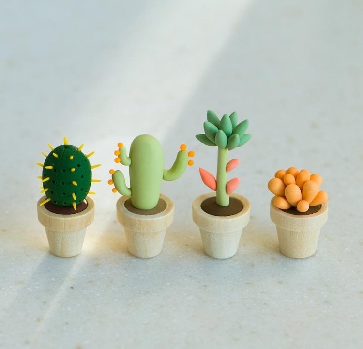 modellera lera-figurer-kaktus-växter-pyssla-idéer-fimo