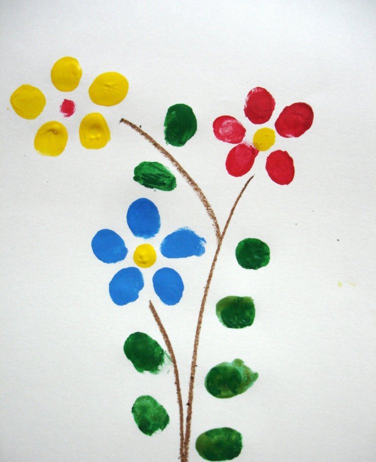 fingeravtryck-bilder-färgglada-blommor-barn-tinker-lätt