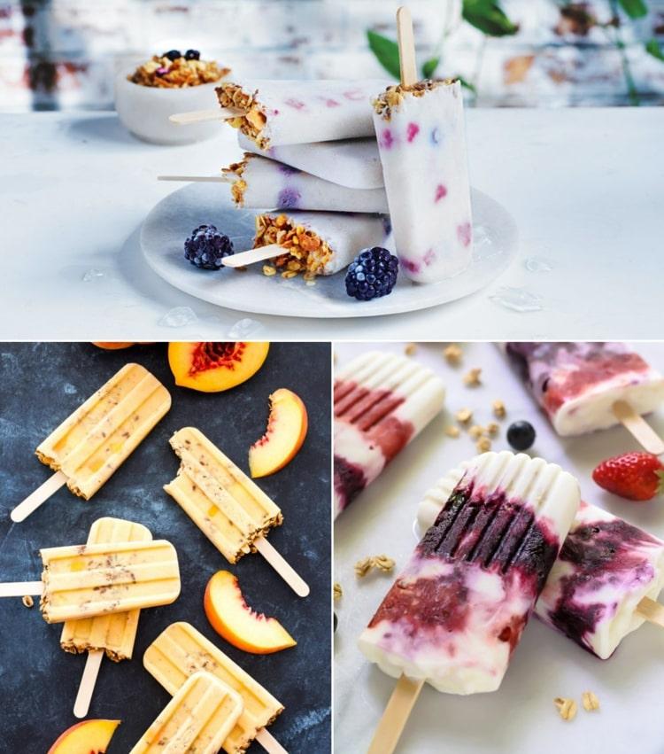 Fingerfrukost med müsli gjord på yoghurt och frukt
