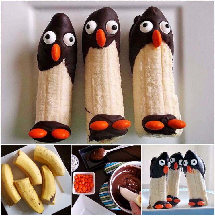 Förbereder fingermat-vegetariska-barn-pingviner