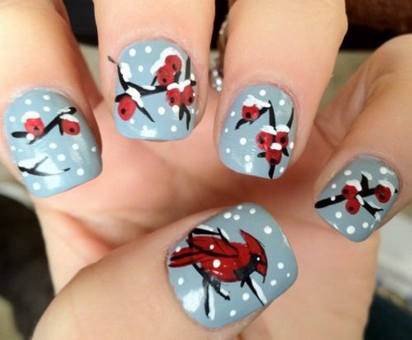 Airbrush-motiv-vinter-nagel-konst-idéer-matchande-nagellack