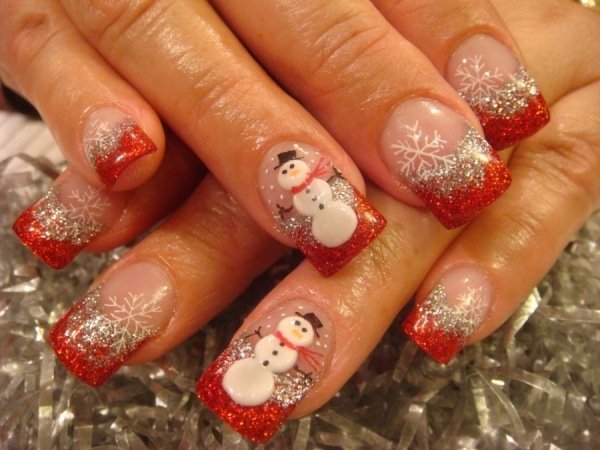 Glittermotiv Snow Maiden Snowman Winter Nail Art Ideas