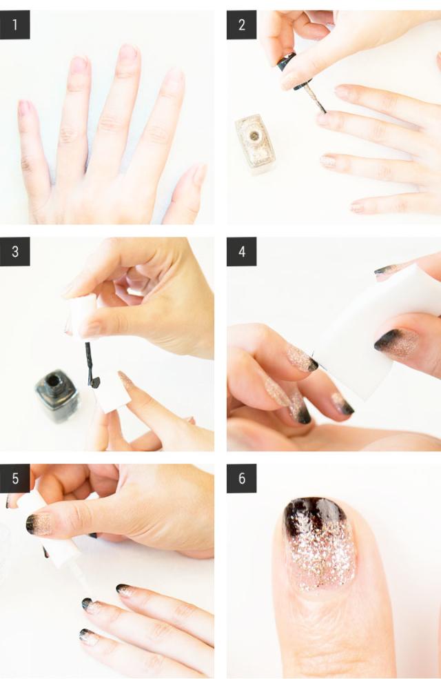 nagel-design-gör-det-själv-instruktioner-glitter-lack-svart-tips