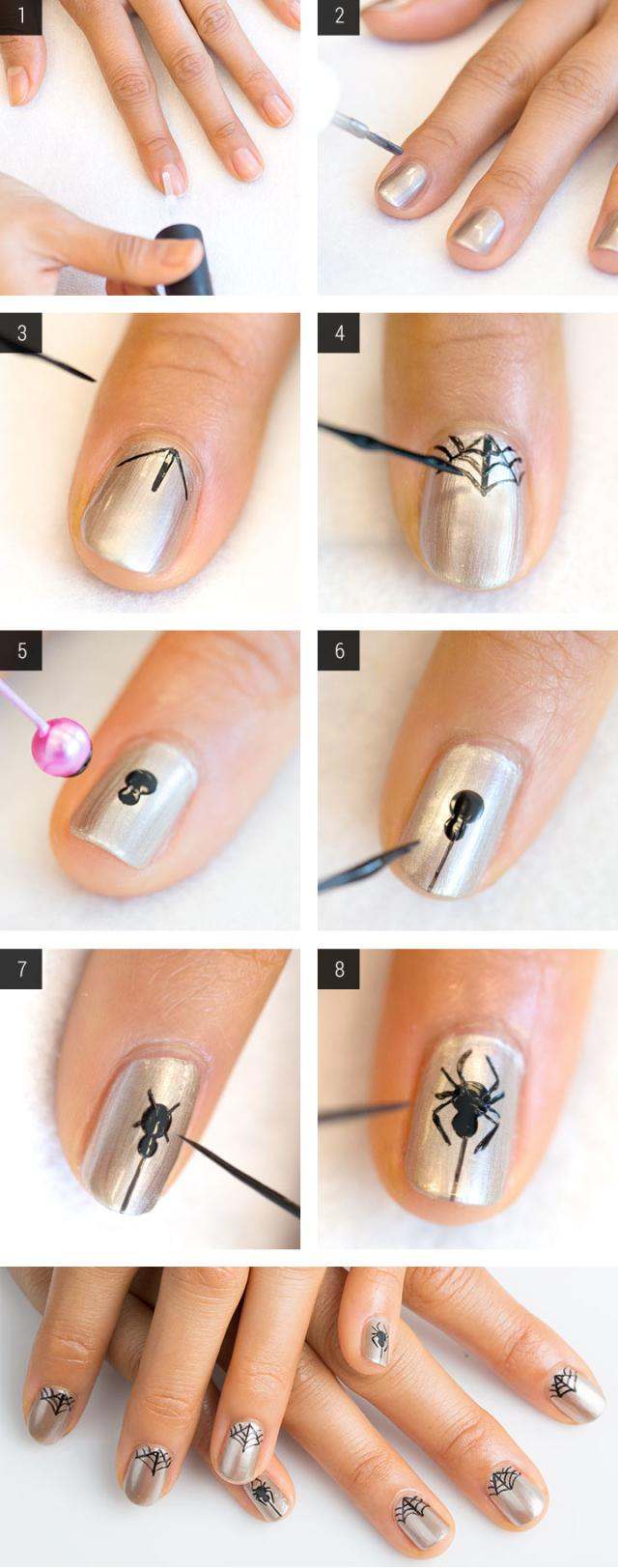 halloween-nagel-design-gör-det-själv-instruktioner-spindel