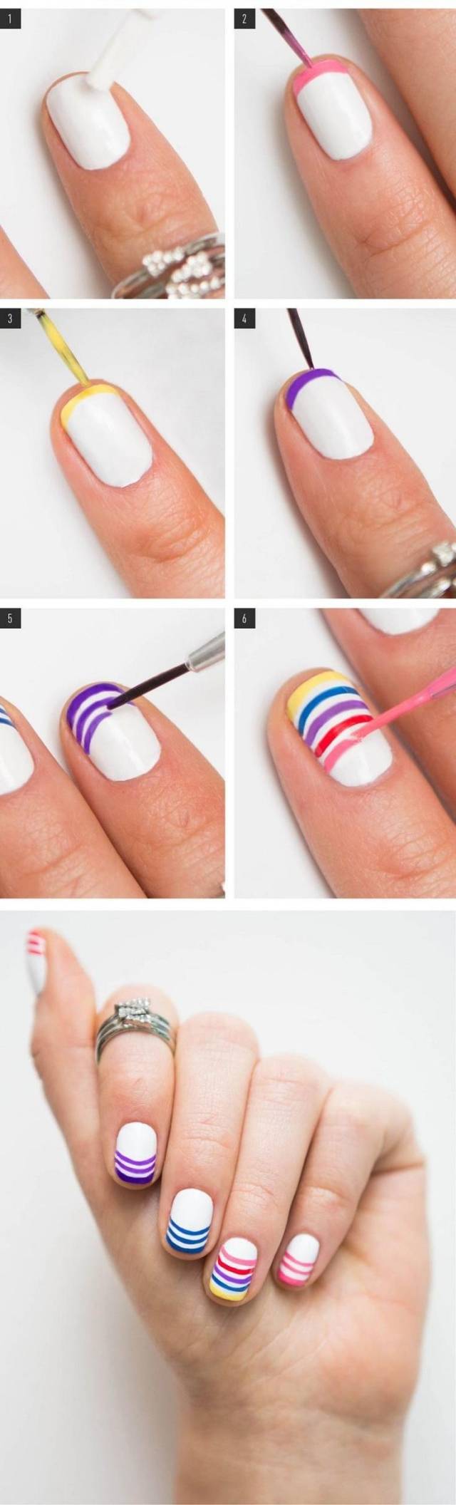 nageldesign-gör-det-själv-instruktioner-färgglada-ränder