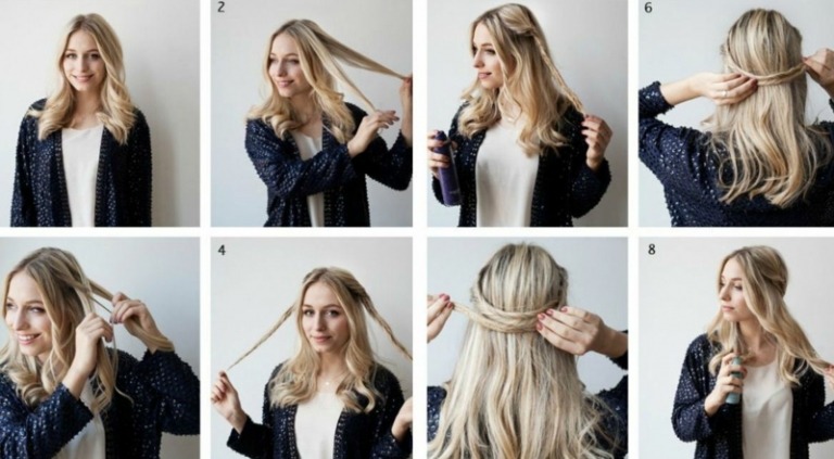 sillben fläta frisyrer två pigtails halv öppen idé handledning blont hår