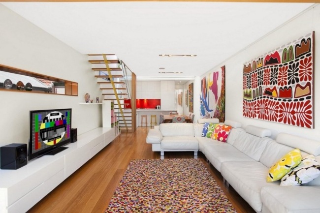 Kuboid hus vardagsrum-modern inredning-vita möbler Sydney