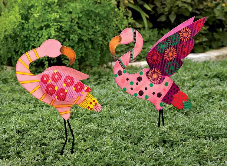 flamingo dekoration trädgård metall lapptäcke