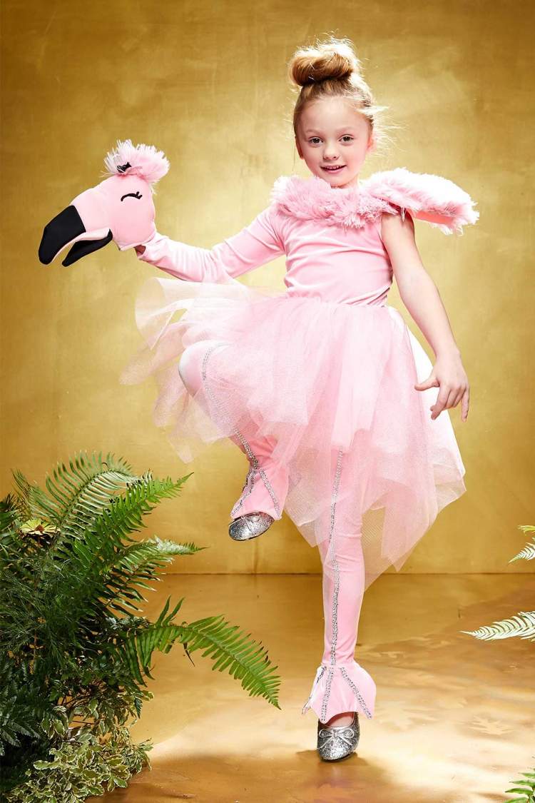 Flamingo kostym för flickor tutu kjol gymnastik trikå hand hand marionett flamingo
