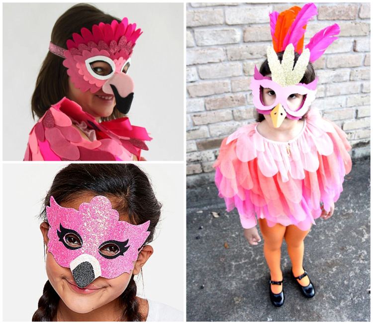 Mask till flamingokostymen gör olika idéer av filt och papper