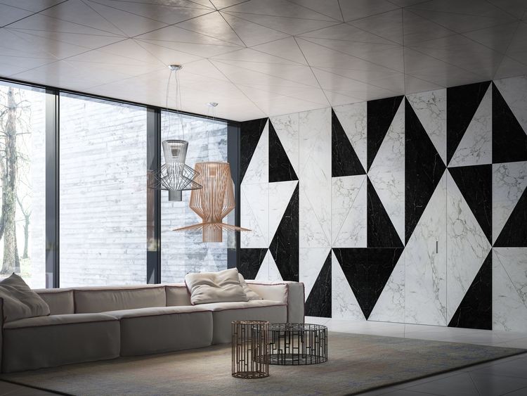 Inbyggda dörrar-accent-vägg-svart-vit-geometriskt-mönster