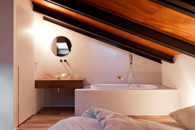 Kakel-stort-format-sovrum-bad-tvätt-konsol-rund-spegel