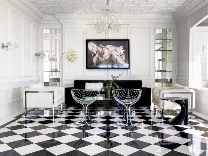 Kakel i rutmönstret svart-vit-klassisk-dekorativ-stuckatur-dekorationer-modern-möbel