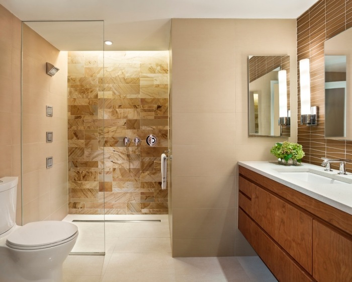 kakel-sandsten utseende-badrum-dusch område-accent vägg