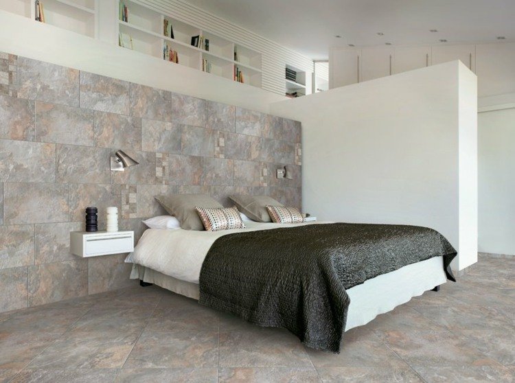 kakel sten look rok grå design sovrum säng väggbeklädnad