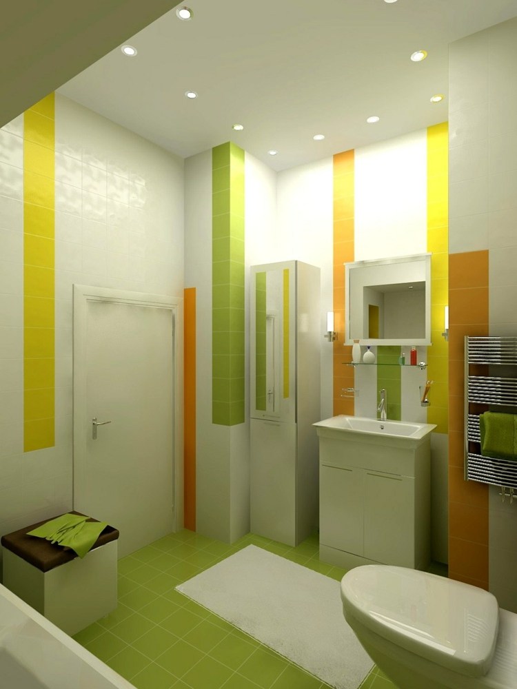 orange grön gul kakelfärger vit våratmosfär badrum