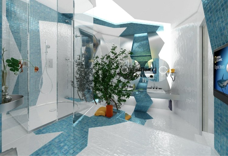 vit blå badrum kakel färger idéer abstrakt dusch modern