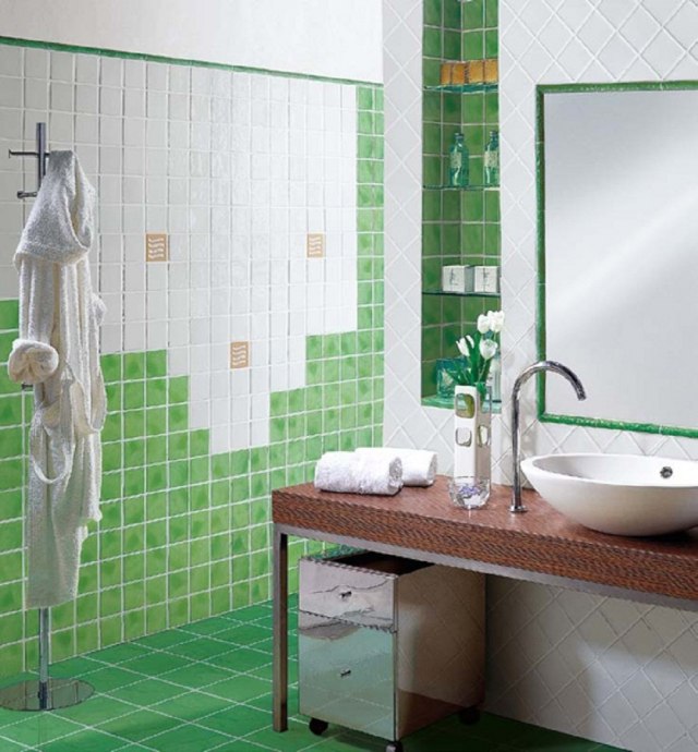 Väggdesign-badrum-kakel-keramik-vardagsrum färger-vit-grön