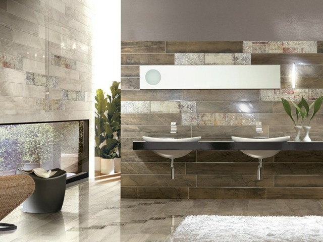 Badrum trä look keramisk modern design