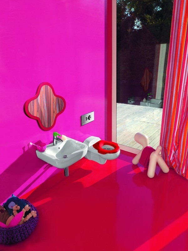 Designa ett barns badrum Rosa väggtvätt-barnvänlig väggspegel Florakids-Laufen