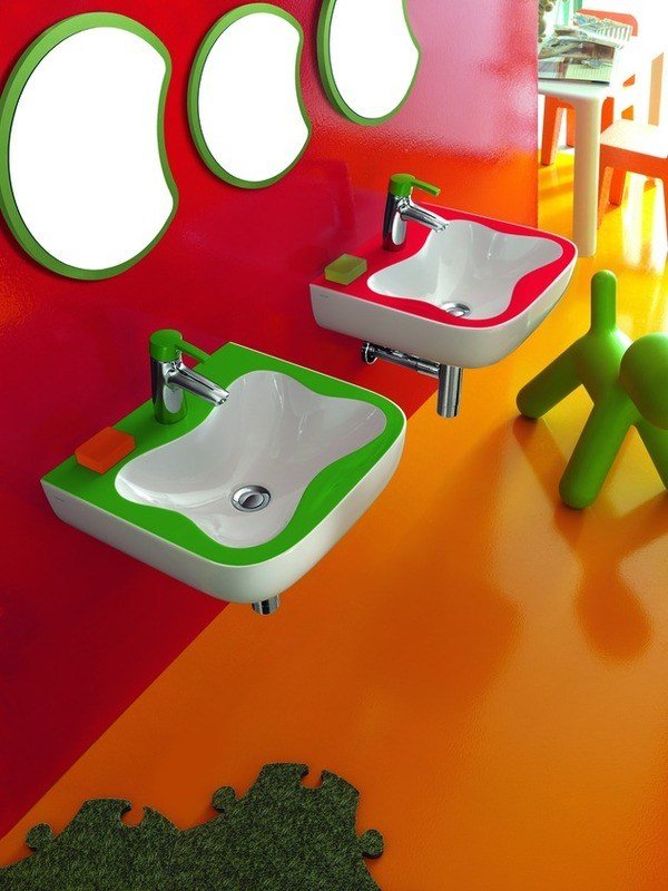 Barns badrumsspegel larv dekorativ vägg Florakids-Laufen Orange golv
