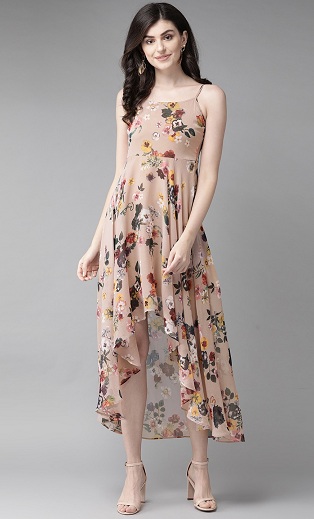 Floral σιφόν ψηλό χαμηλό φόρεμα