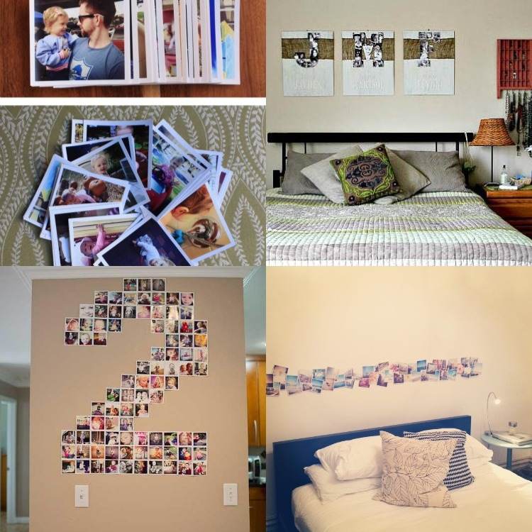 Fotokollage-gör-det-själv-idéer-sovrum-säng-kvadrat