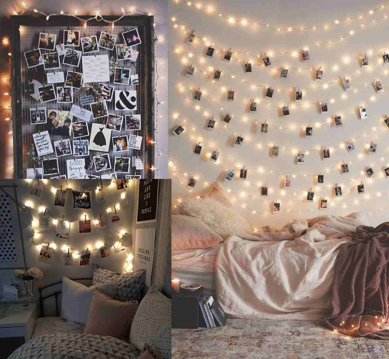 Hängande foton idéer fairy lights dekorera idéer tumblr rum
