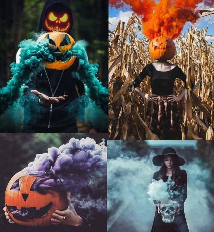 Fotografering med färgbomber Halloween idéer Jack O'Lantern