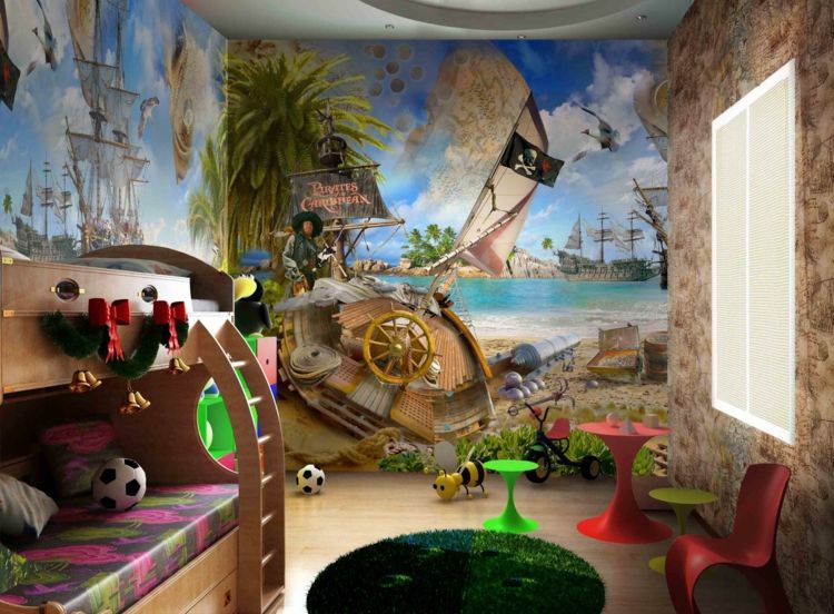 fototapeter i barnrummet pirater-av-karibien-idé-pirat-tema