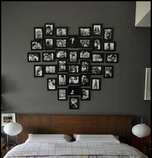Foto-vägg-design-hjärtformat-arrangemang-sovrum