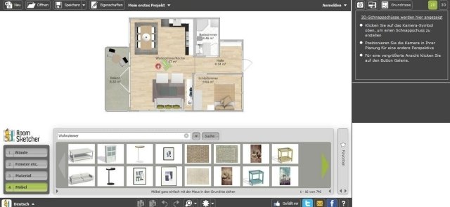 Top lägenhetsplanerare freeware online RoomSketcher 3D-gränssnittsverktyg