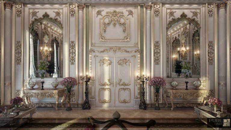franska lyxiga möbelpaneler vägg guld vit dörrdekoration ädel