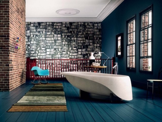 Fristående modernt badkar badrum betongbetong-mjuk italiensk design