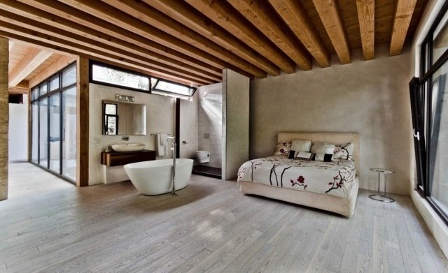 fristående badkar sovrum badrum möbler öppen planlösning