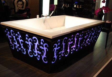 lyxigt badkar LED lila svart fristående