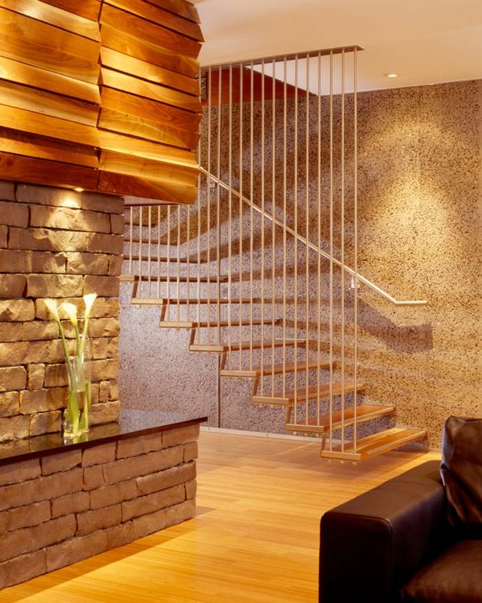 modernt cantilever trappa trä rostfritt stål hovprojekt