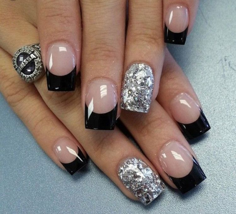 franska-naglar-diamant-naglar-glitter-silver-spets-svart-underrock-transparent