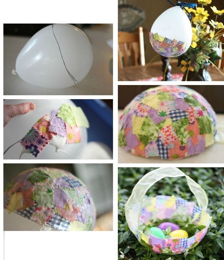 Påskdekoration påskkorg-rester-papper-mache-teknik-ballong