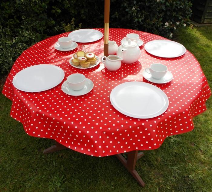 rund-vax-duk-röd-vit-prickad-dukar-för-trädgård-bord-praktiska