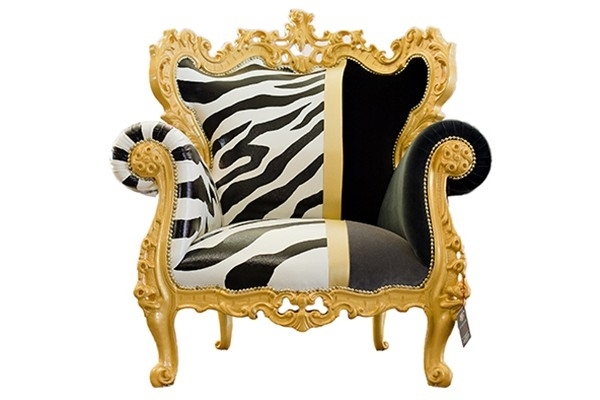 Fåtölj design zebramönster guld barock ram Fuiano