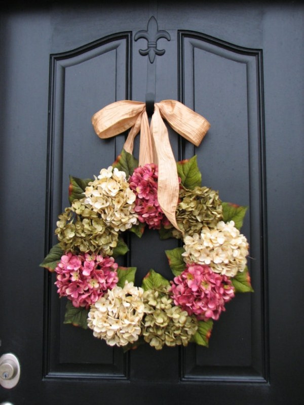 dörr dekoration krans design-eleganta moderna blommor ordna idéer
