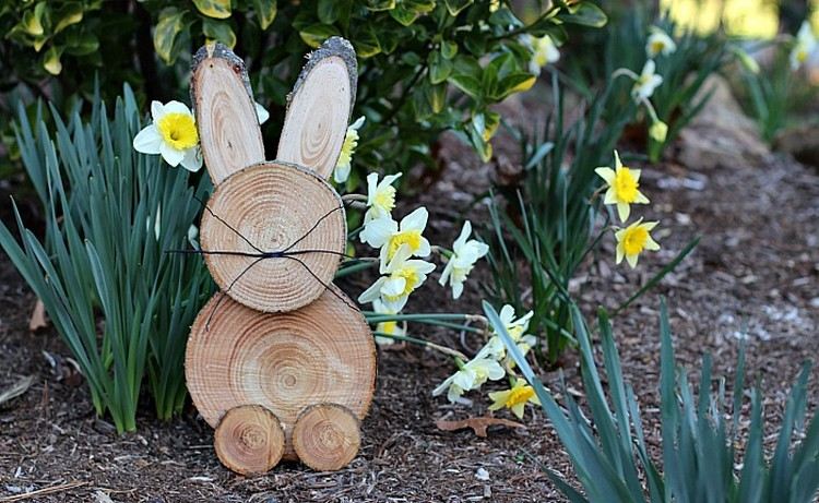 vår-dekoration-trä-gör-det-själv-trä-diskar-kanin-DIY-trädgård dekoration