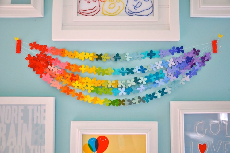 regnbågsfärger papper blommor krans vägg vår dekoration gör dig själv