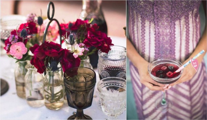 bordsdekorationer bröllop blommor bär färg cocktail juice bär