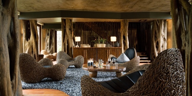Lobby villa-resort Fiji designer fåtölj-flätad modern inredning