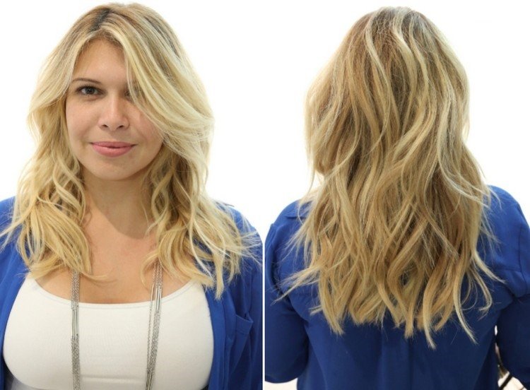 frisyrer-blond-hår-sida avskiljning-vågiga-lång-lager
