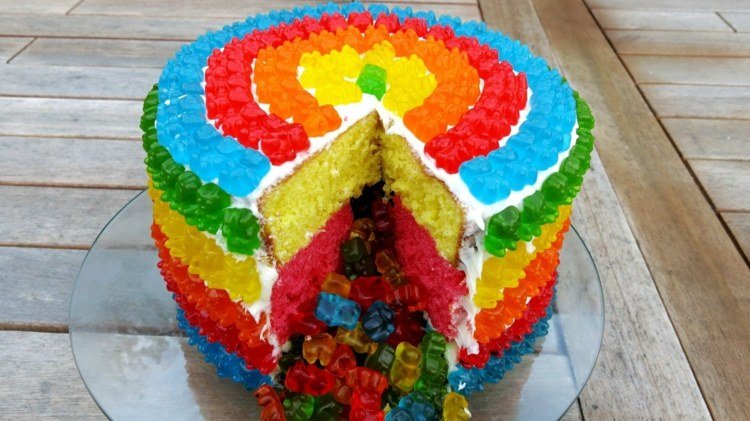 Fruktgummitårtfyllning-gummi-koppar-färgad-tårta basfärg