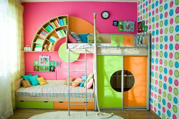 fuchsia-färg-barnrum-färgglada-vägg-färg-mönster-tapeter